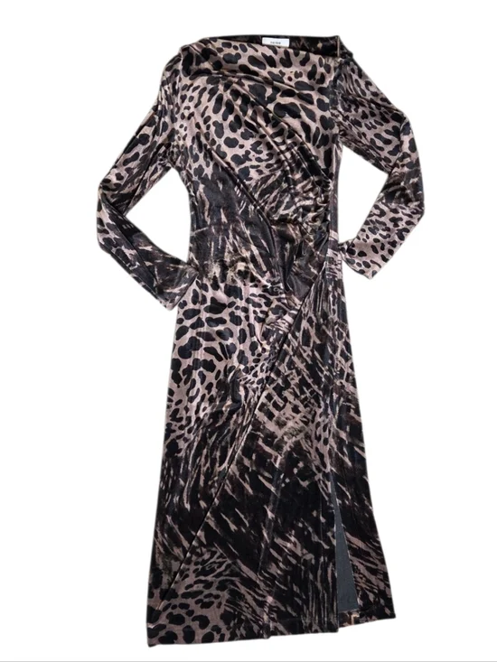 Reiss Briana Velvet Leopard Midi Dress Black/Brown Off Shoulder Long Women's 8 - Picture 4 of 11
